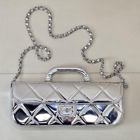 Chanel Large Flap Bag With Top Handle Silver AS5807