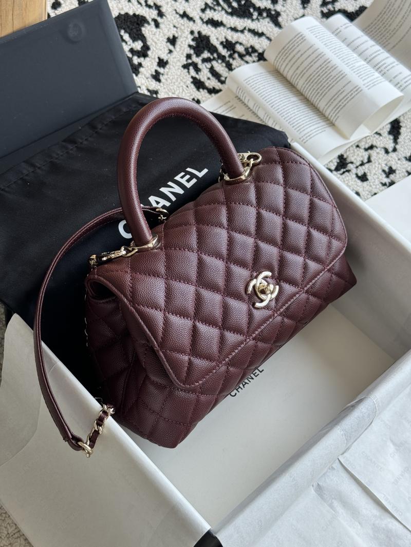 Chanel Small Flap Bag with Top Handle Burgundy A92990