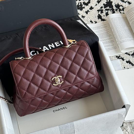 Chanel Small Flap Bag with Top Handle Burgundy A92990