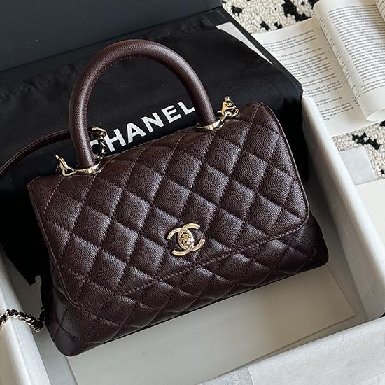 Chanel Small Flap Bag with Top Handle Dark Brown A92990