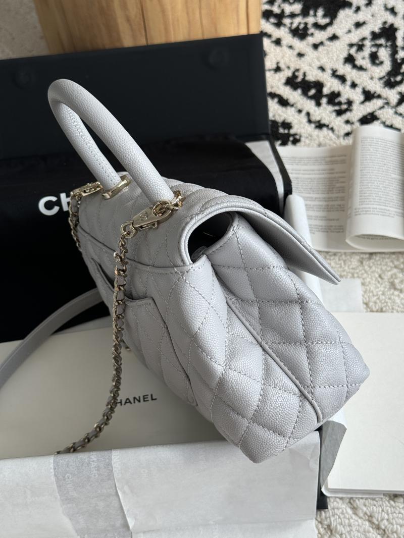 Chanel Small Flap Bag with Top Handle Light Grey A92990