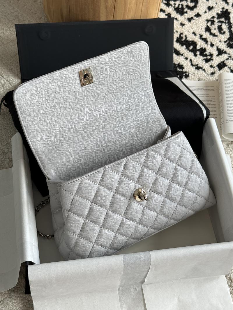 Chanel Small Flap Bag with Top Handle Light Grey A92990