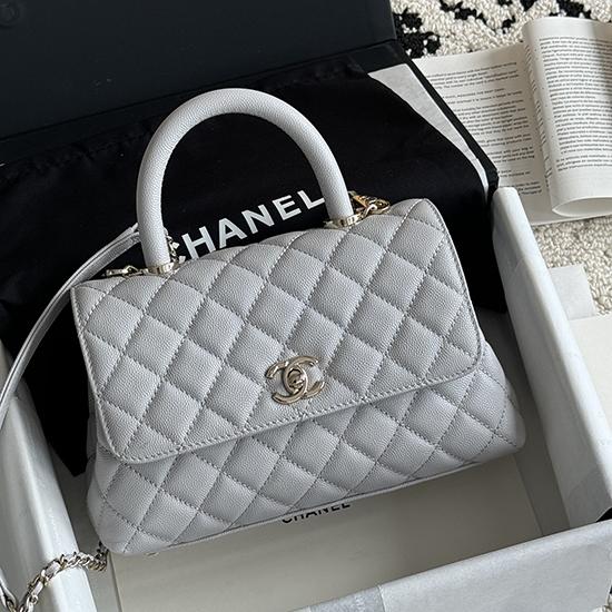 Chanel Small Flap Bag with Top Handle Light Grey A92990