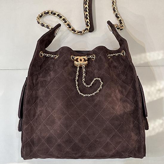 Chanel Suede 25 Medium Handbag Coffee AS5311