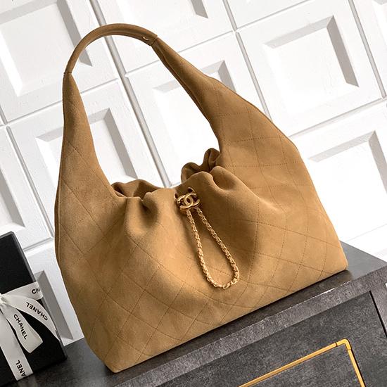 Chanel Suede Large Hobo Bag Brown AS5967