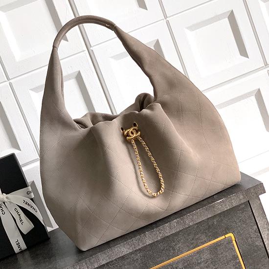 Chanel Suede Large Hobo Bag Grey AS5967