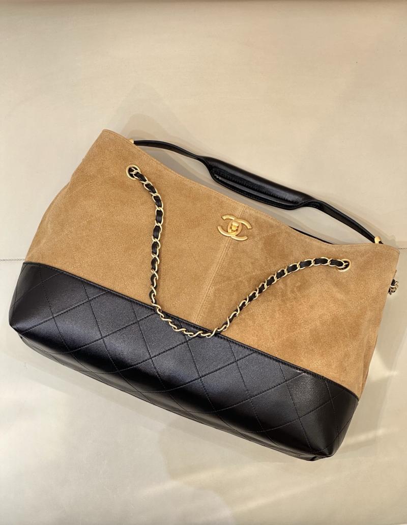 Chanel Suede Shopping Bag Camel AS5657
