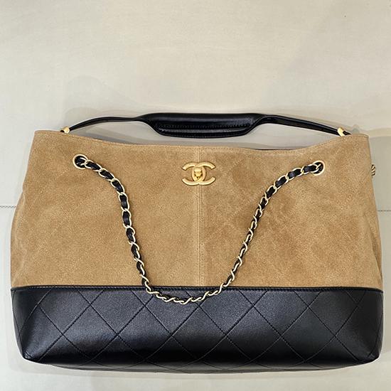 Chanel Suede Shopping Bag Camel AS5657