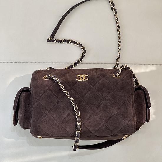 Chanel Suede Small Bowling Bag Coffee AS5792