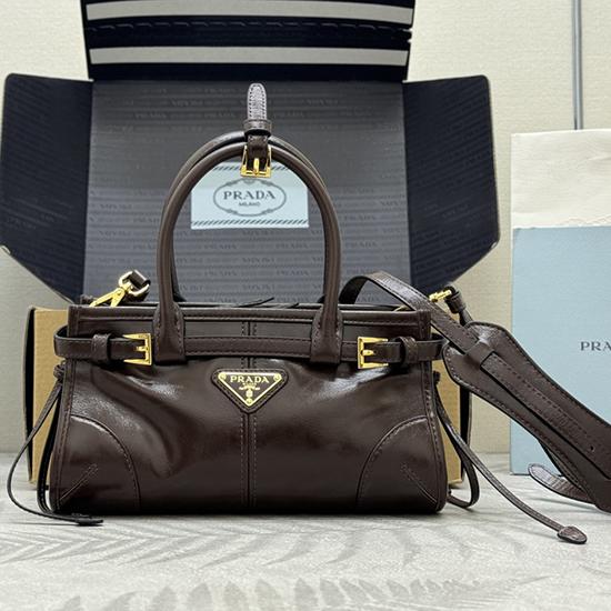 Prada Bonnie leather mini handbag Dark Brown 1BA486