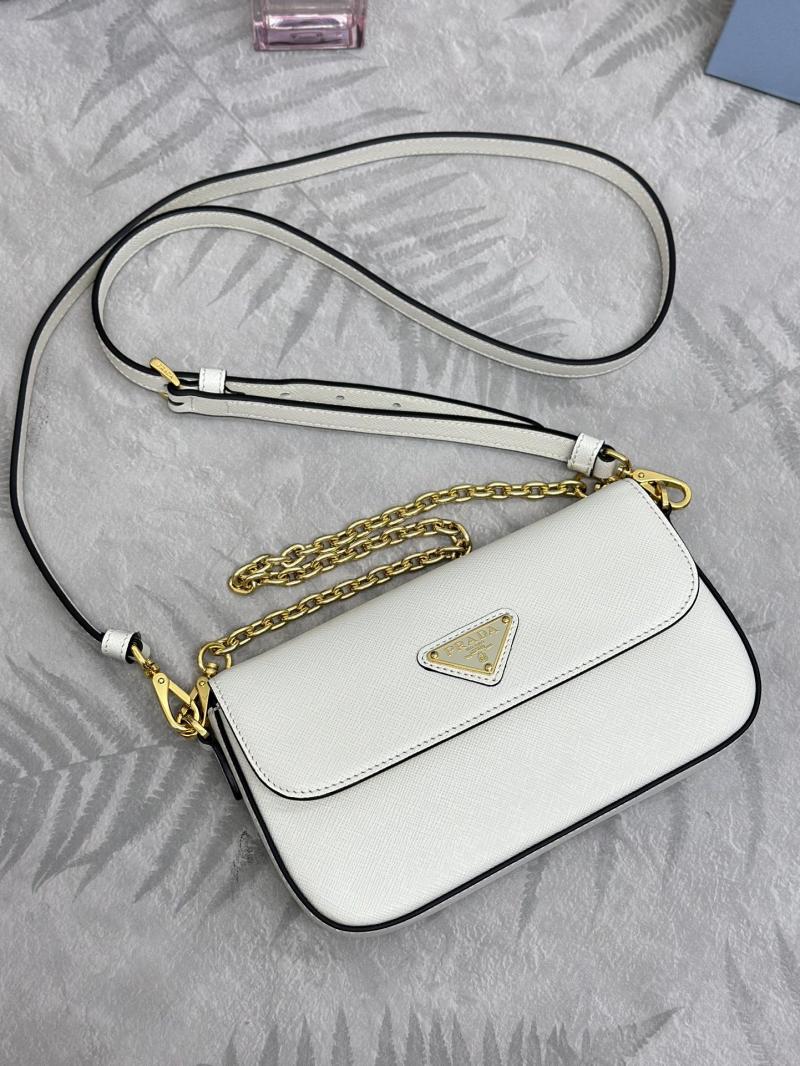 Prada Small Saffiano Leather Shoulder Bag White 1BD356
