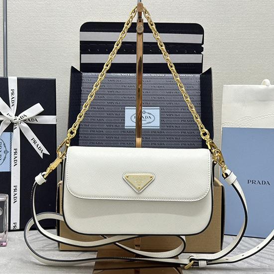 Prada Small Saffiano Leather Shoulder Bag White 1BD356