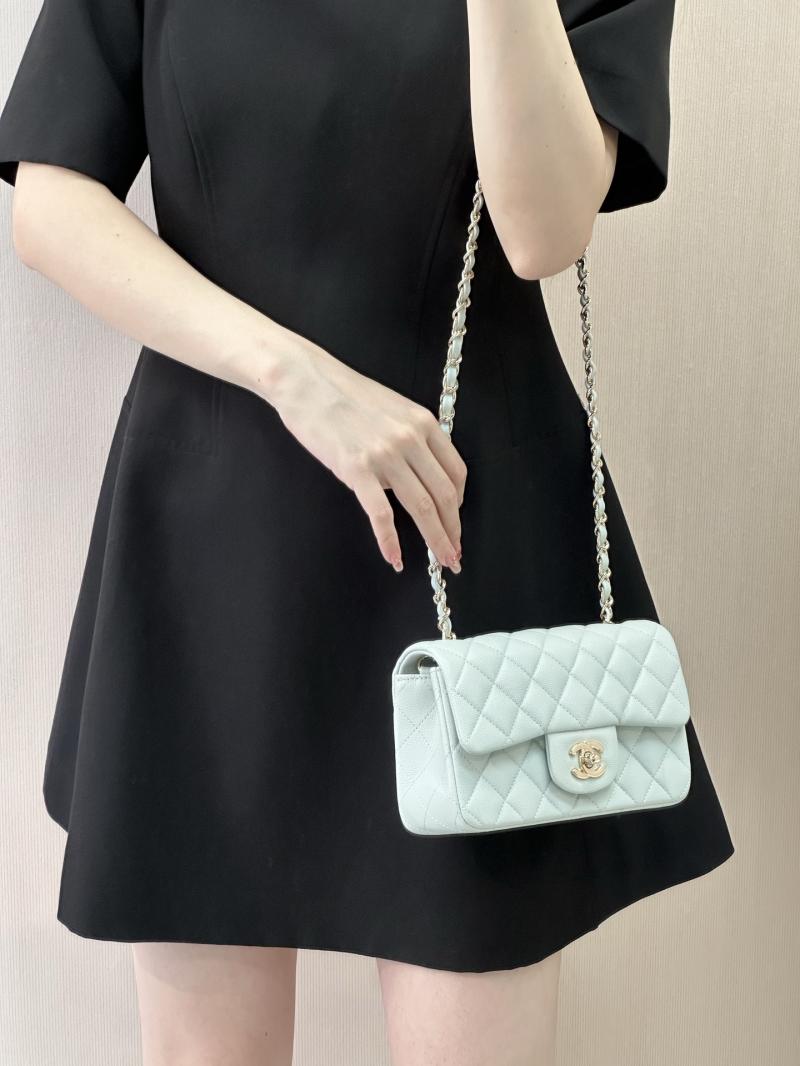 Small Chanel Grained Calfskin Flap Bag Blue Gold A01116