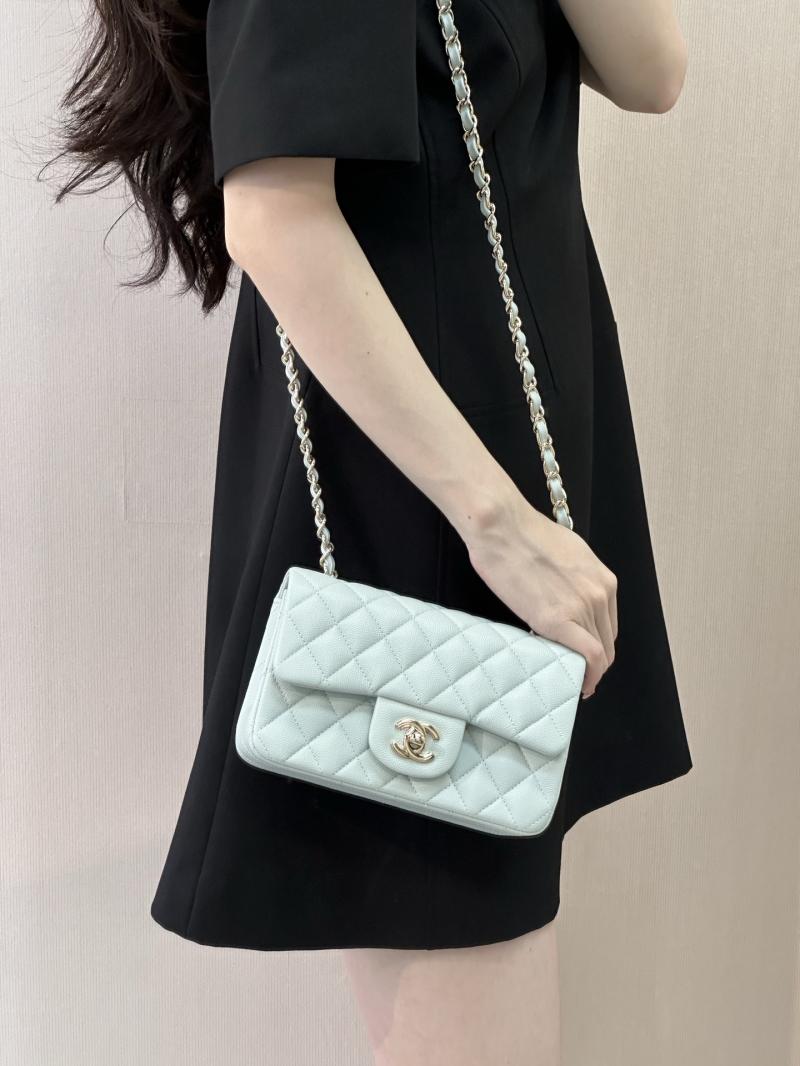Small Chanel Grained Calfskin Flap Bag Blue Gold A01116