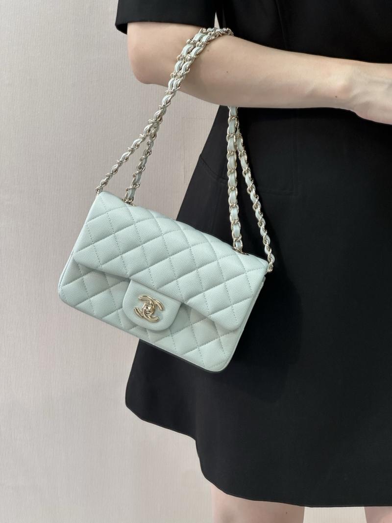 Small Chanel Grained Calfskin Flap Bag Blue Gold A01116