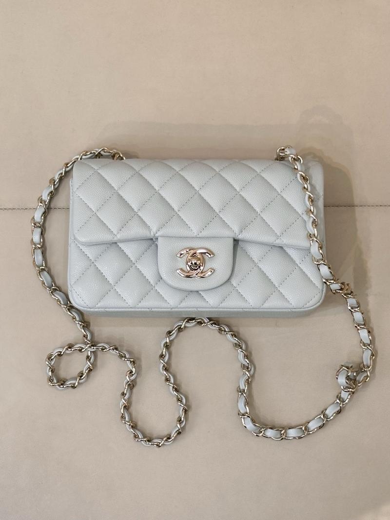 Small Chanel Grained Calfskin Flap Bag Blue Gold A01116