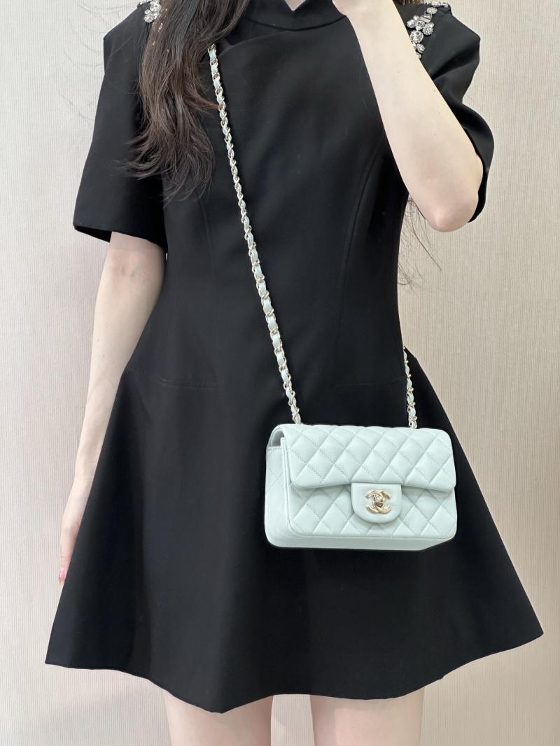 Small Chanel Grained Calfskin Flap Bag Blue Gold A01116