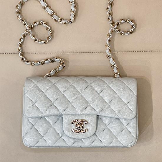 Small Chanel Grained Calfskin Flap Bag Blue Gold A01116