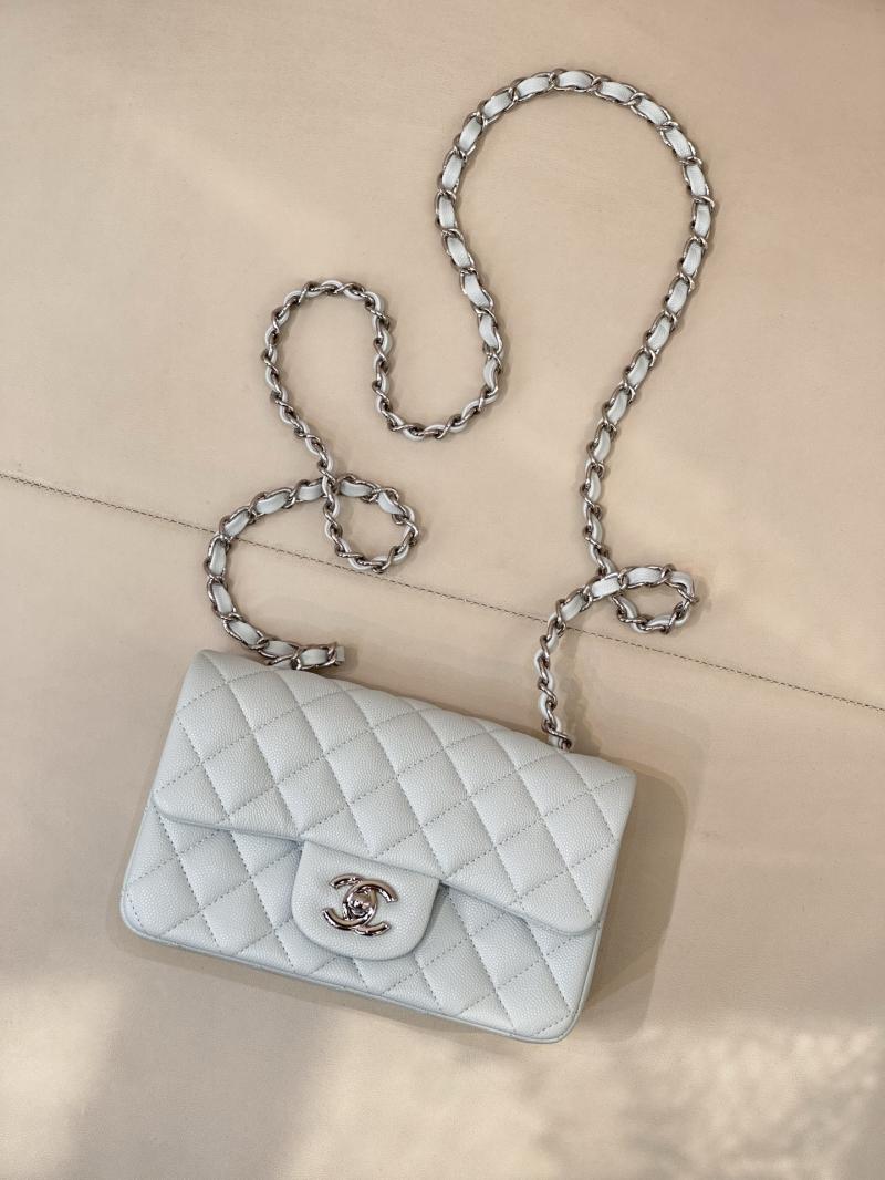 Small Chanel Grained Calfskin Flap Bag Blue Silver A01116