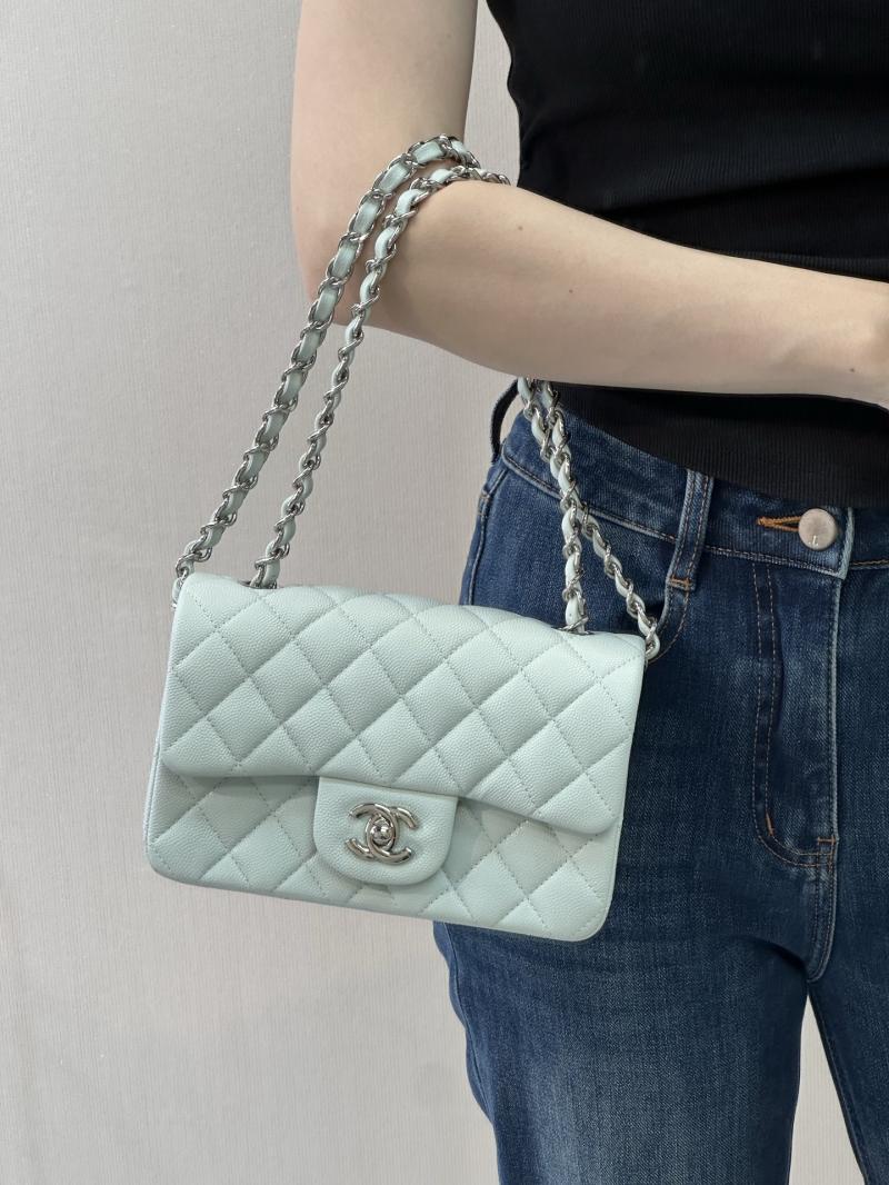 Small Chanel Grained Calfskin Flap Bag Blue Silver A01116