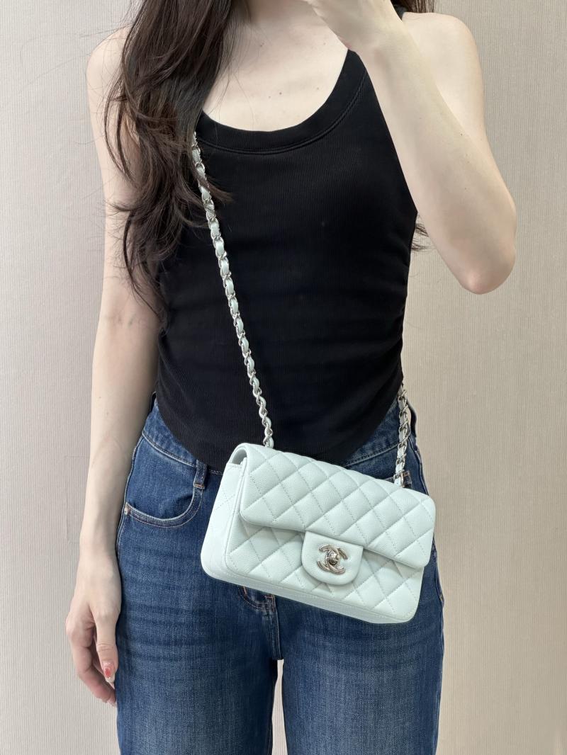 Small Chanel Grained Calfskin Flap Bag Blue Silver A01116