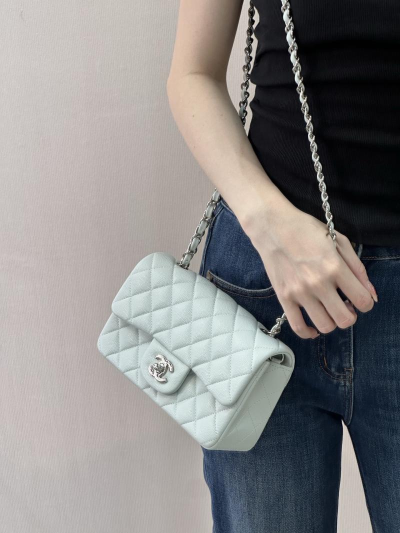 Small Chanel Grained Calfskin Flap Bag Blue Silver A01116