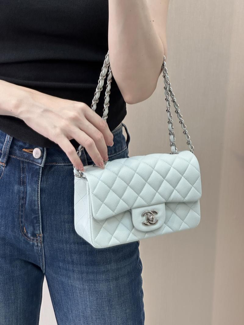 Small Chanel Grained Calfskin Flap Bag Blue Silver A01116