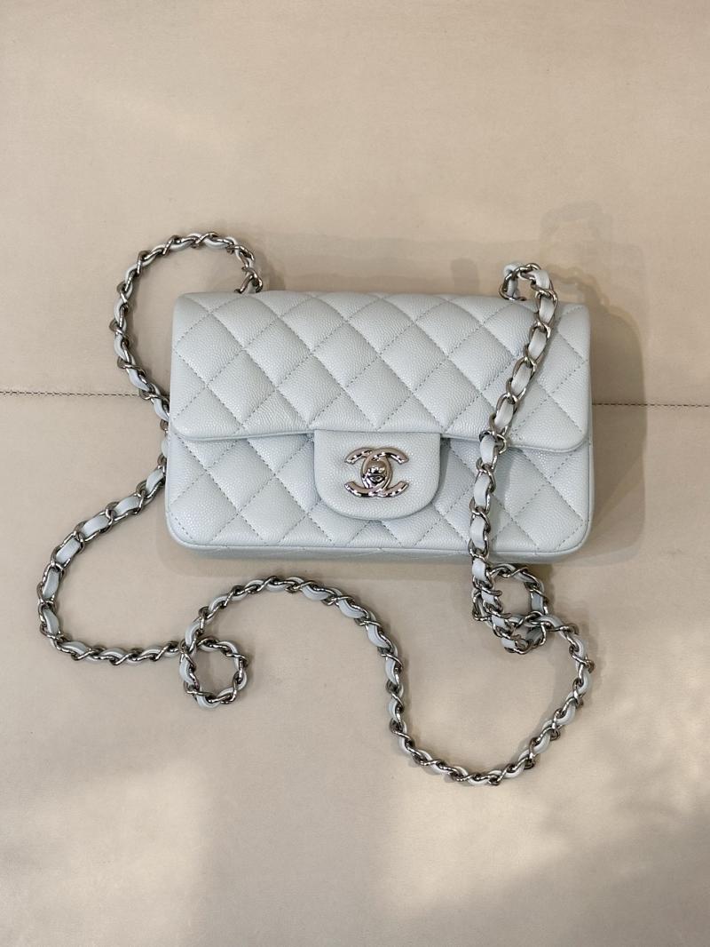 Small Chanel Grained Calfskin Flap Bag Blue Silver A01116