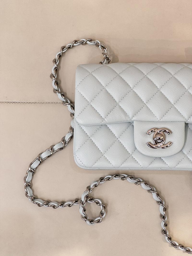 Small Chanel Grained Calfskin Flap Bag Blue Silver A01116
