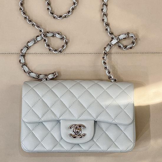 Small Chanel Grained Calfskin Flap Bag Blue Silver A01116