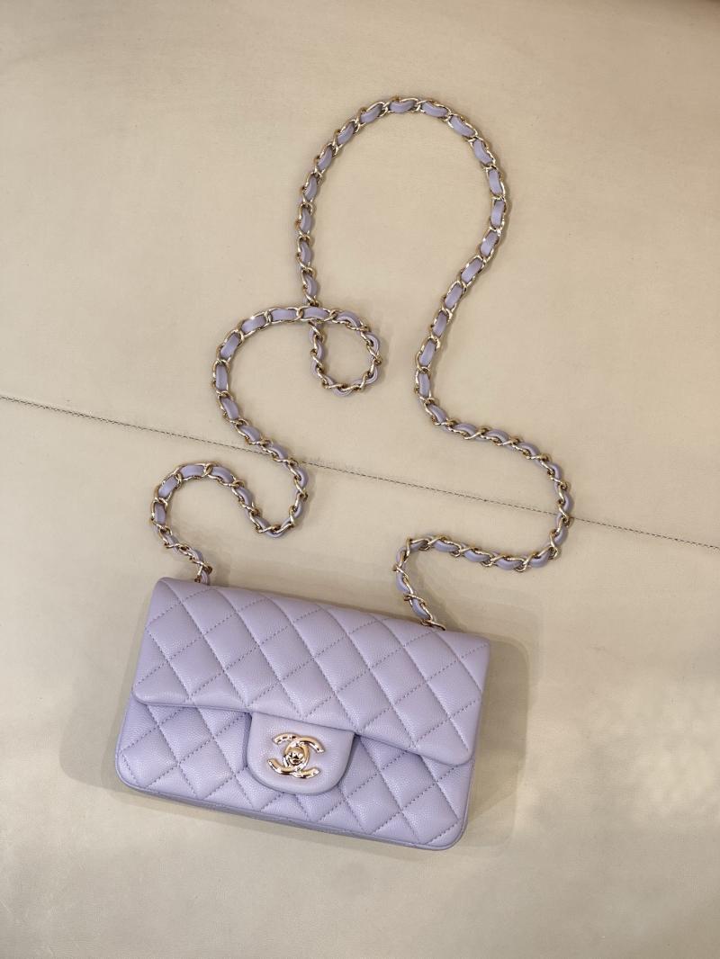 Small Chanel Grained Calfskin Flap Bag Purple A01116