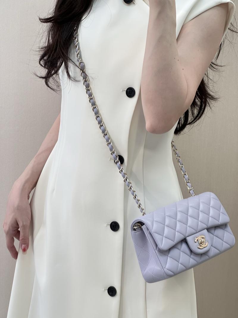 Small Chanel Grained Calfskin Flap Bag Purple A01116