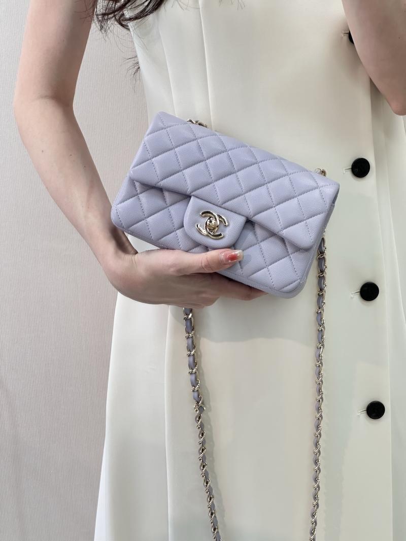 Small Chanel Grained Calfskin Flap Bag Purple A01116