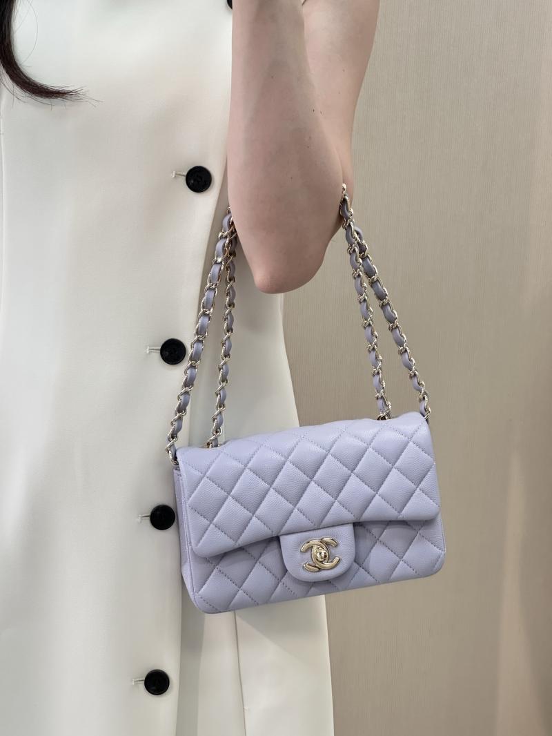 Small Chanel Grained Calfskin Flap Bag Purple A01116