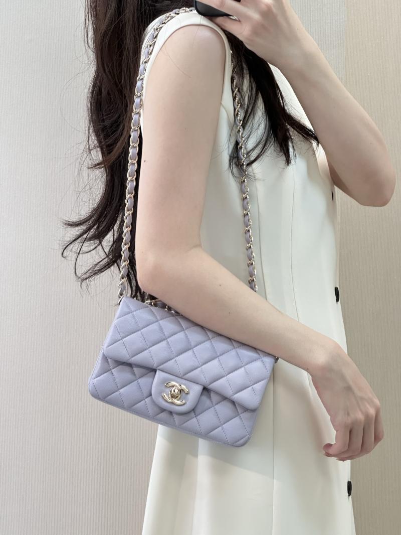 Small Chanel Grained Calfskin Flap Bag Purple A01116