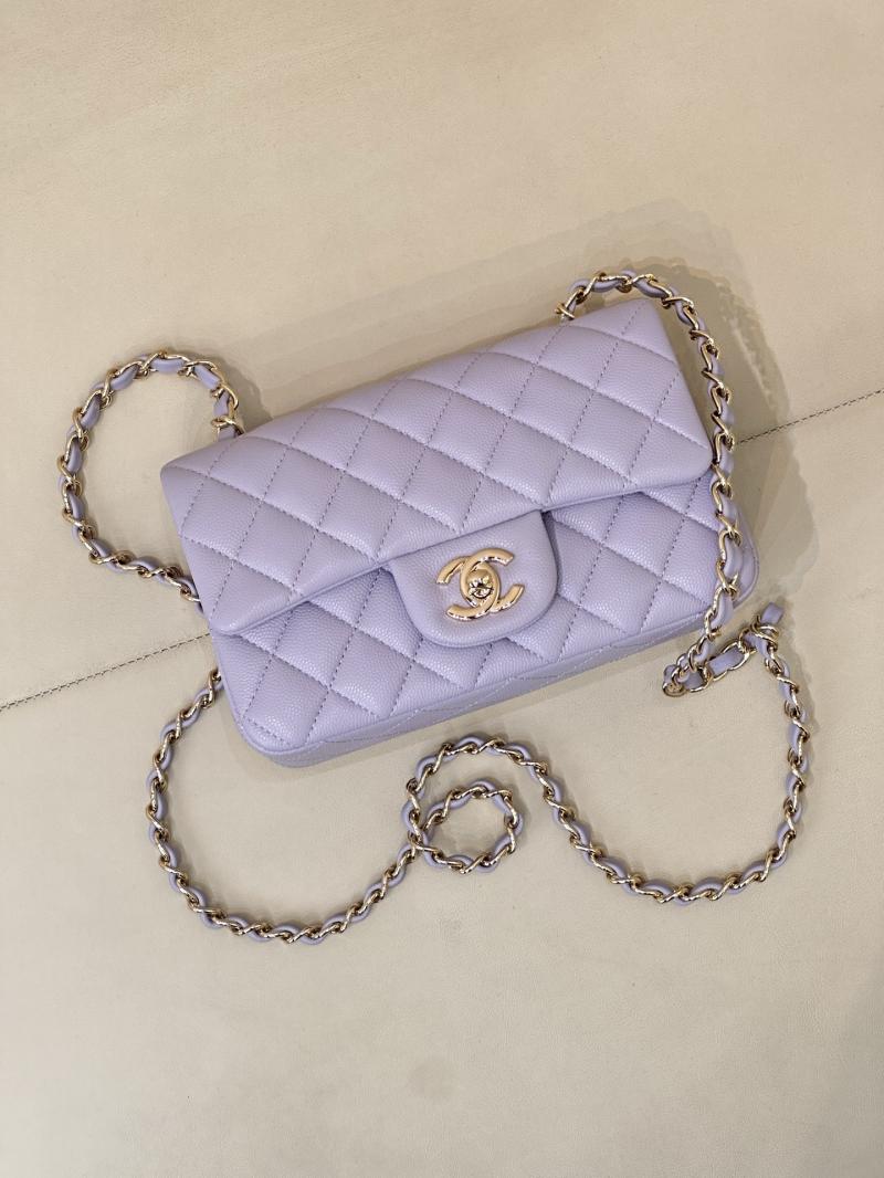 Small Chanel Grained Calfskin Flap Bag Purple A01116
