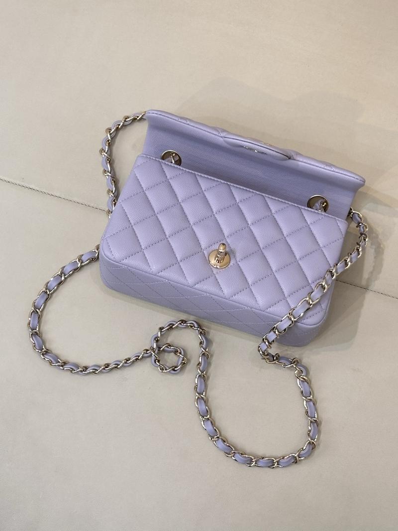 Small Chanel Grained Calfskin Flap Bag Purple A01116