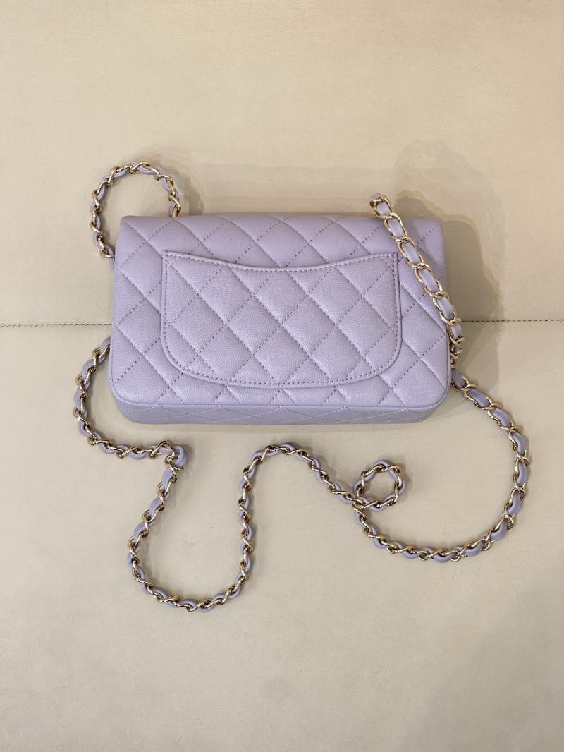 Small Chanel Grained Calfskin Flap Bag Purple A01116