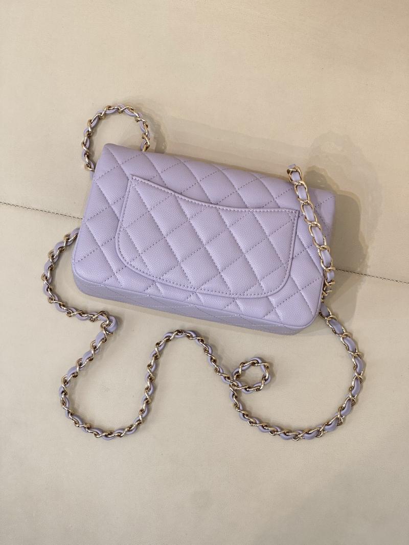 Small Chanel Grained Calfskin Flap Bag Purple A01116