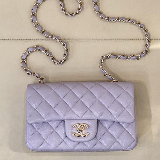 Small Chanel Grained Calfskin Flap Bag Purple A01116