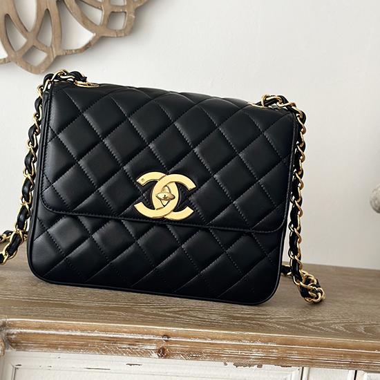 Vintage Chanel Lambskin Flap Bag Black A2218