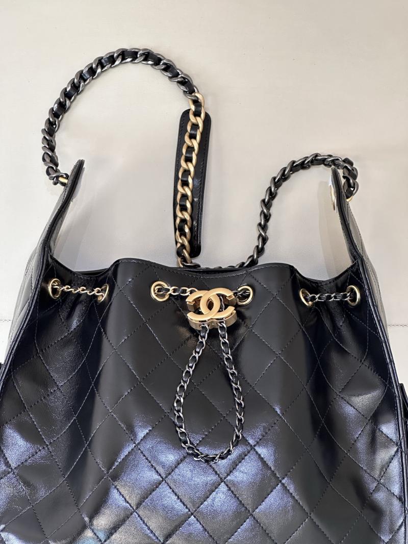 Chanel 25 Medium Shiny Calfskin Handbag Black AS5311