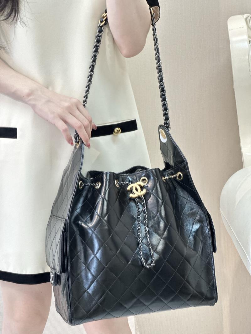 Chanel 25 Medium Shiny Calfskin Handbag Black AS5311
