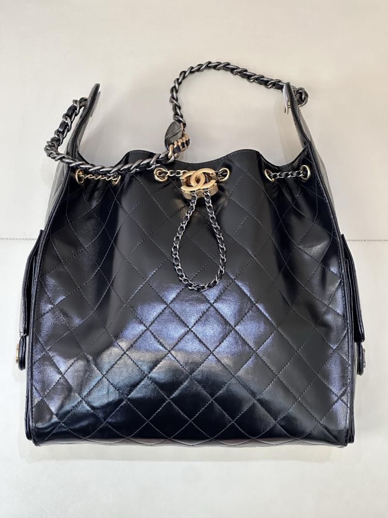Chanel 25 Medium Shiny Calfskin Handbag Black AS5311