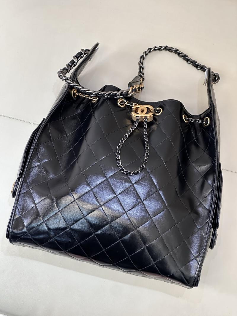 Chanel 25 Medium Shiny Calfskin Handbag Black AS5311