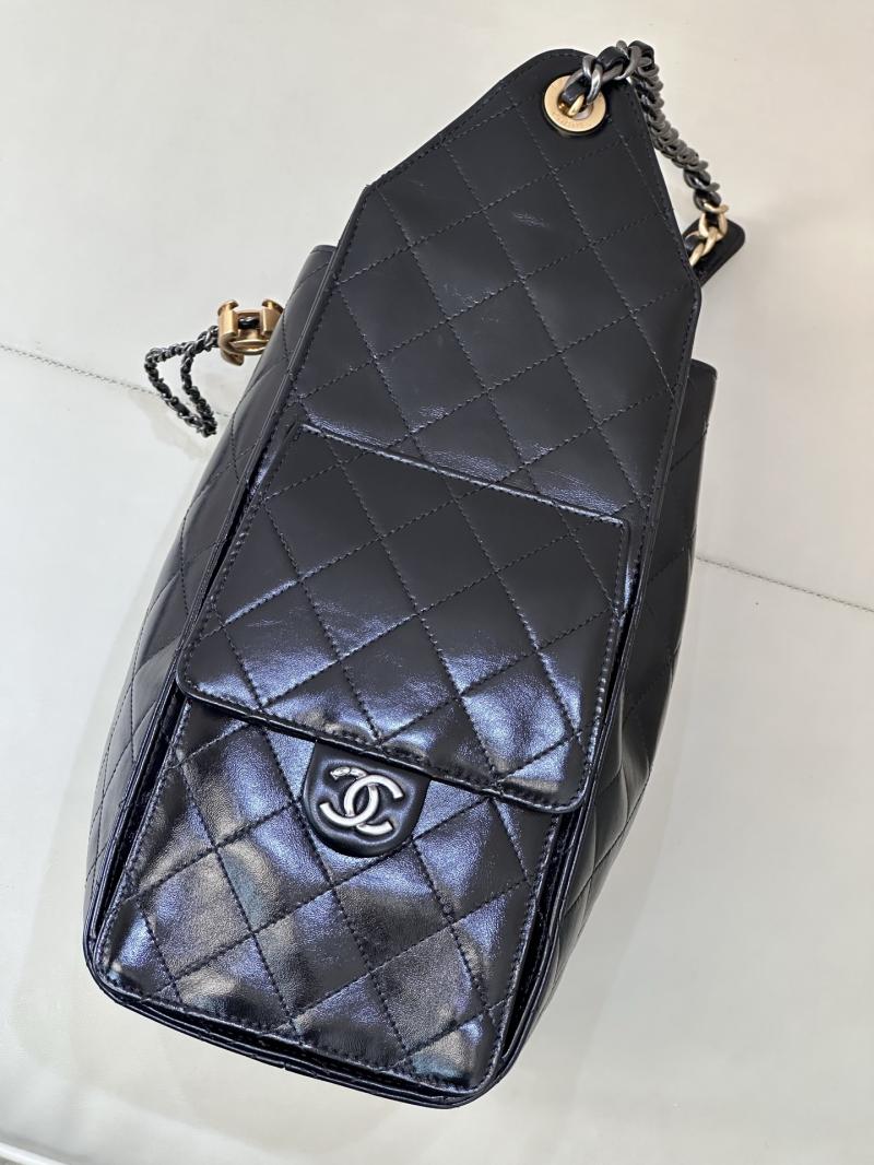 Chanel 25 Medium Shiny Calfskin Handbag Black AS5311