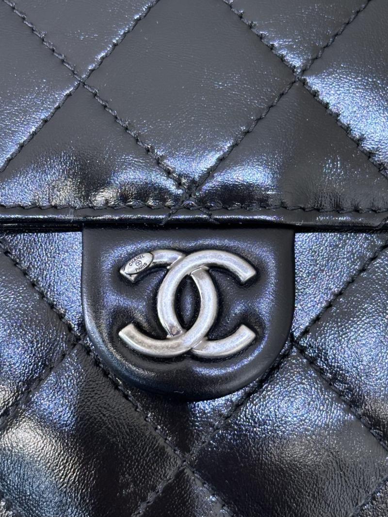Chanel 25 Medium Shiny Calfskin Handbag Black AS5311
