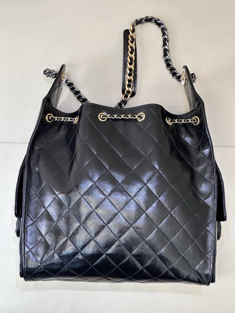 Chanel 25 Medium Shiny Calfskin Handbag Black AS5311
