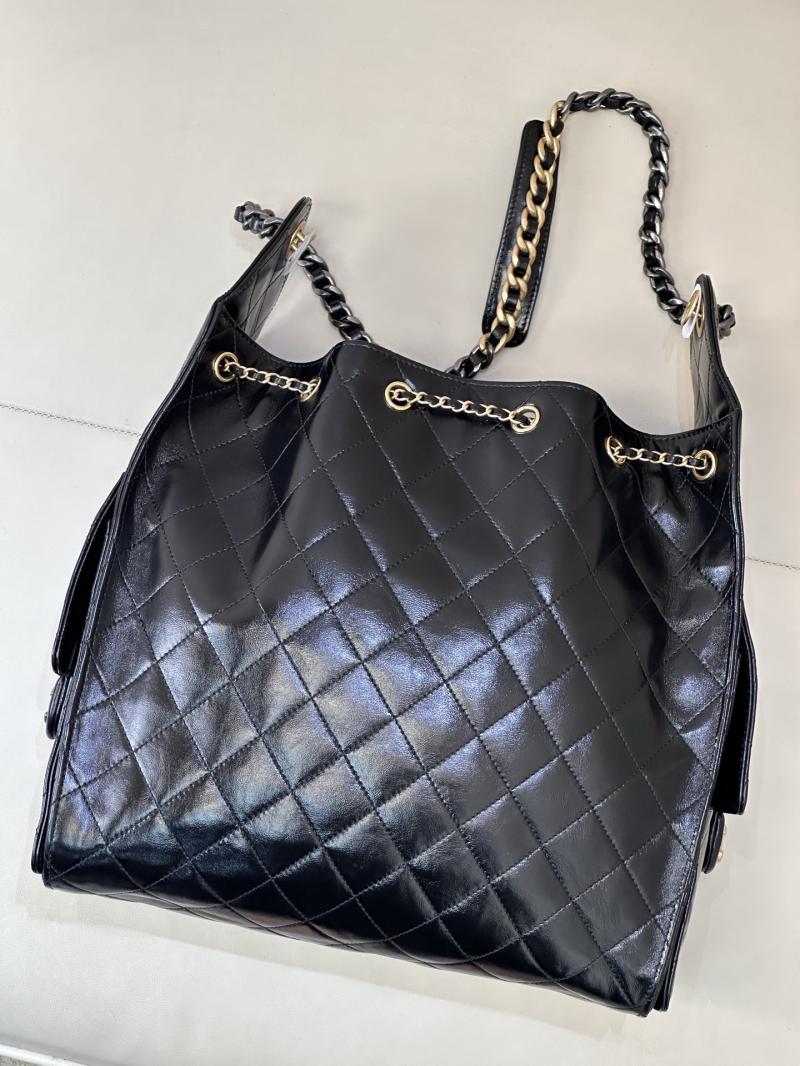 Chanel 25 Medium Shiny Calfskin Handbag Black AS5311