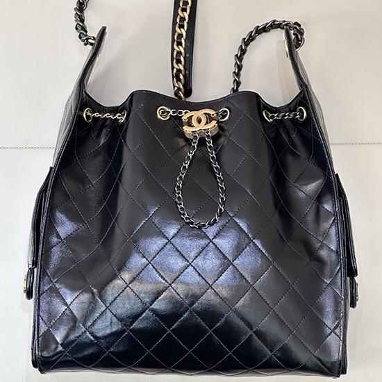 Chanel 25 Medium Shiny Calfskin Handbag Black AS5311